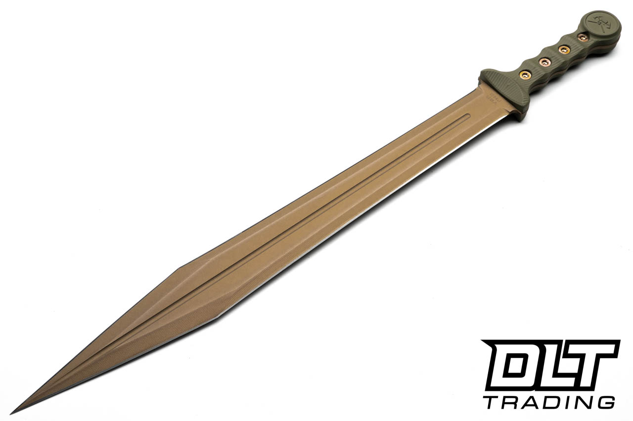 RMJ Tactical Gladius 3V - Burnt Bronze Cerakote Blade - OD Green G