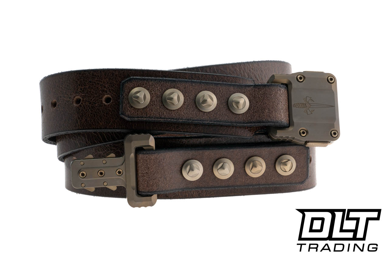 Marfione Custom Apis Belt - Distressed Dark Brown Leather - Bronze