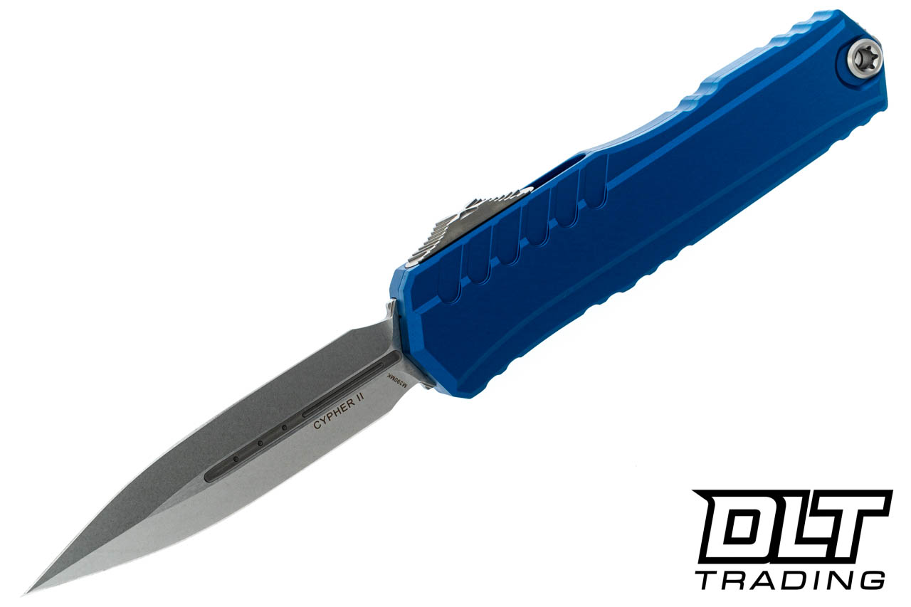 Microtech 1242-10BL Cypher II D/E - Blue Handle - Stonewashed
