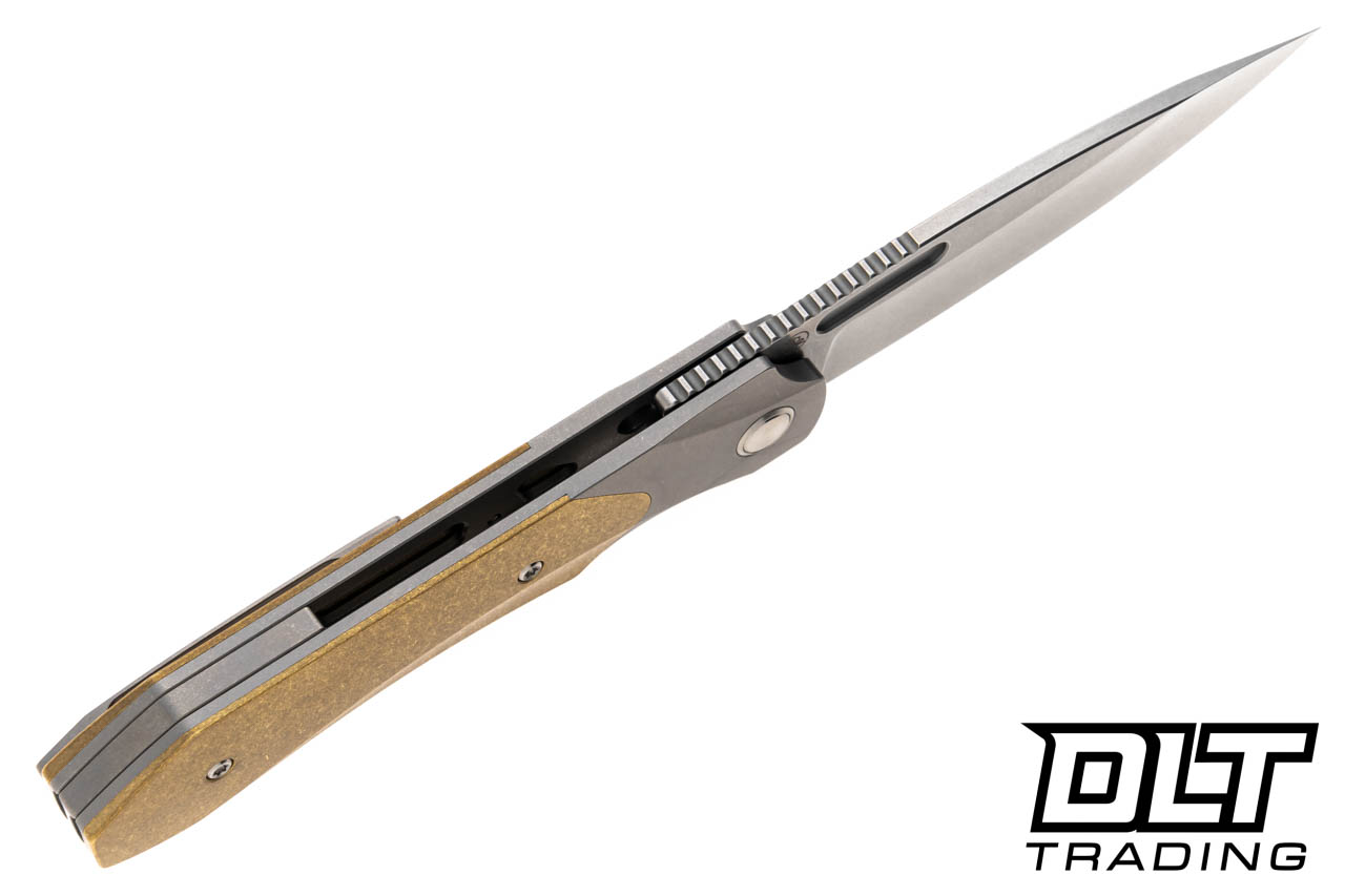 Griffin X-Series Bolster Lock - Brass - Stonewashed Blade - Left