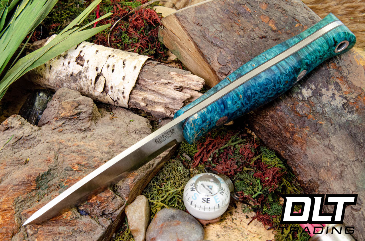 Bark River Bushcrafter LT 3V Teal & Dark Blue Maple Burl