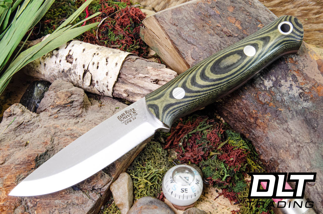 Bark River Bushcrafter LT 3V Black & Green Linen Micarta