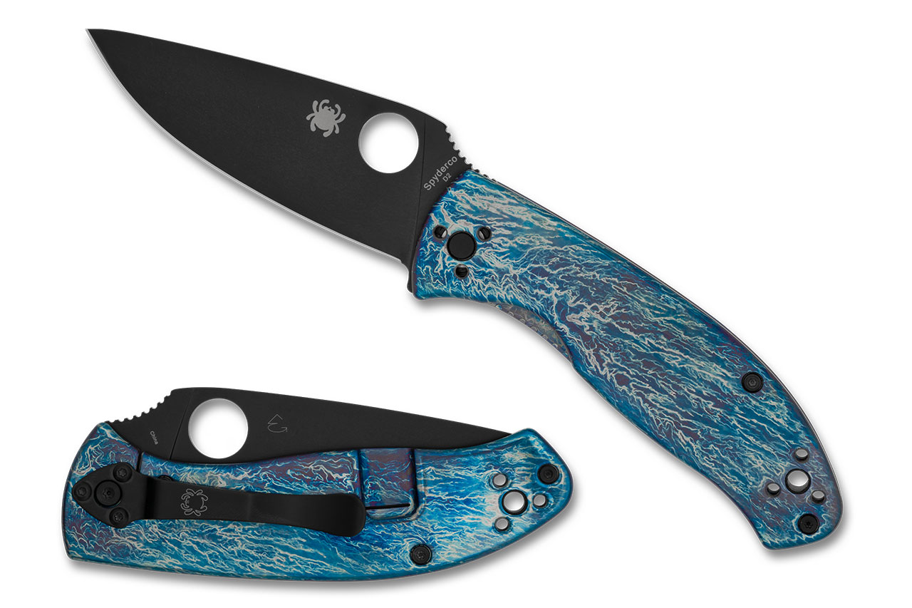 Spyderco C122TIBLBKD2P Tenacious - Blue Disarray Titanium - Black
