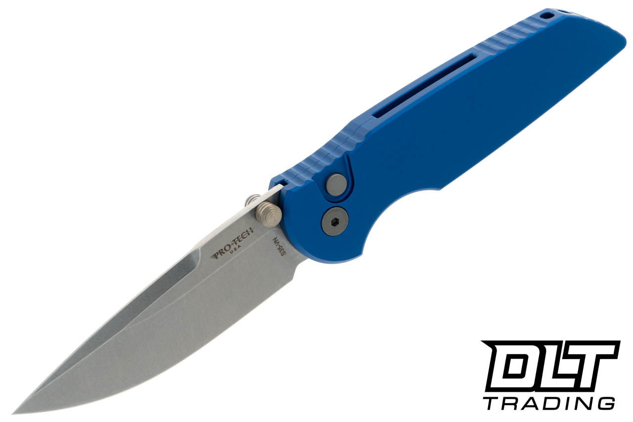 Pro-Tech TR-3 Integrity Manual - Blue Handle - Stonewashed Blade