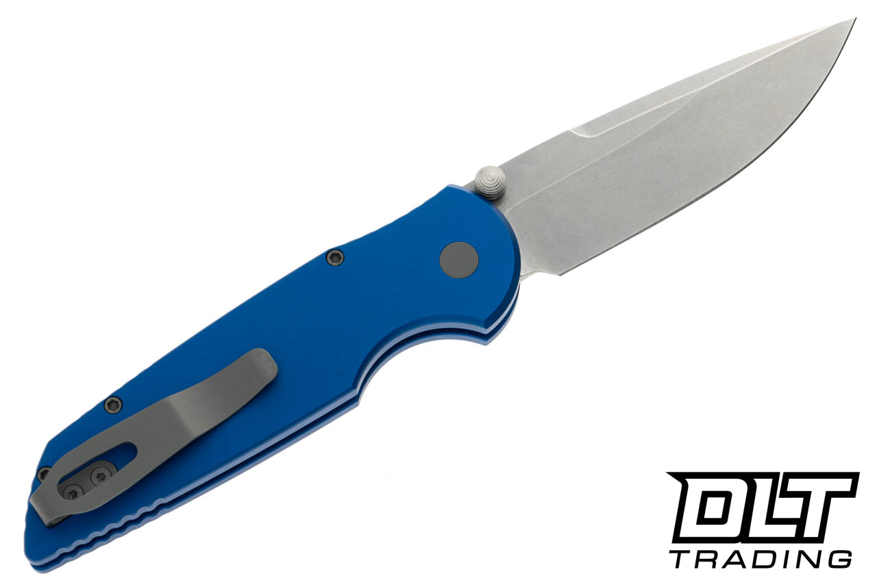 Pro-Tech TR-3 Integrity Manual - Blue Handle - Stonewashed Blade