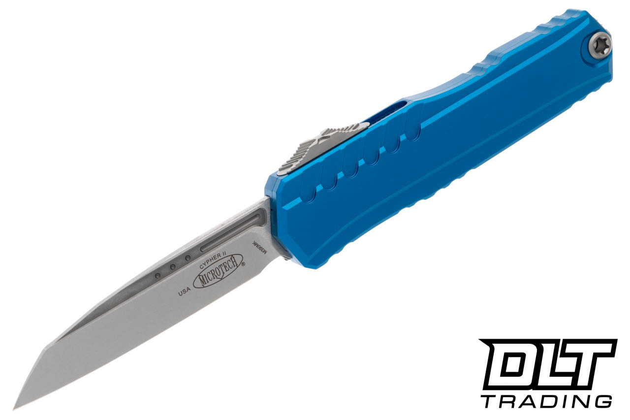 Microtech 1241-10BL Cypher II S/E - Blue Handle - Stonewashed