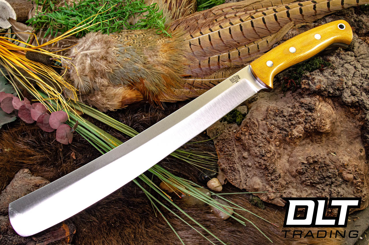 湾曲刃 鋸刃付き刀　模造刀② Bark River Golok 2 Natural Canvas Micarta - Black Liners