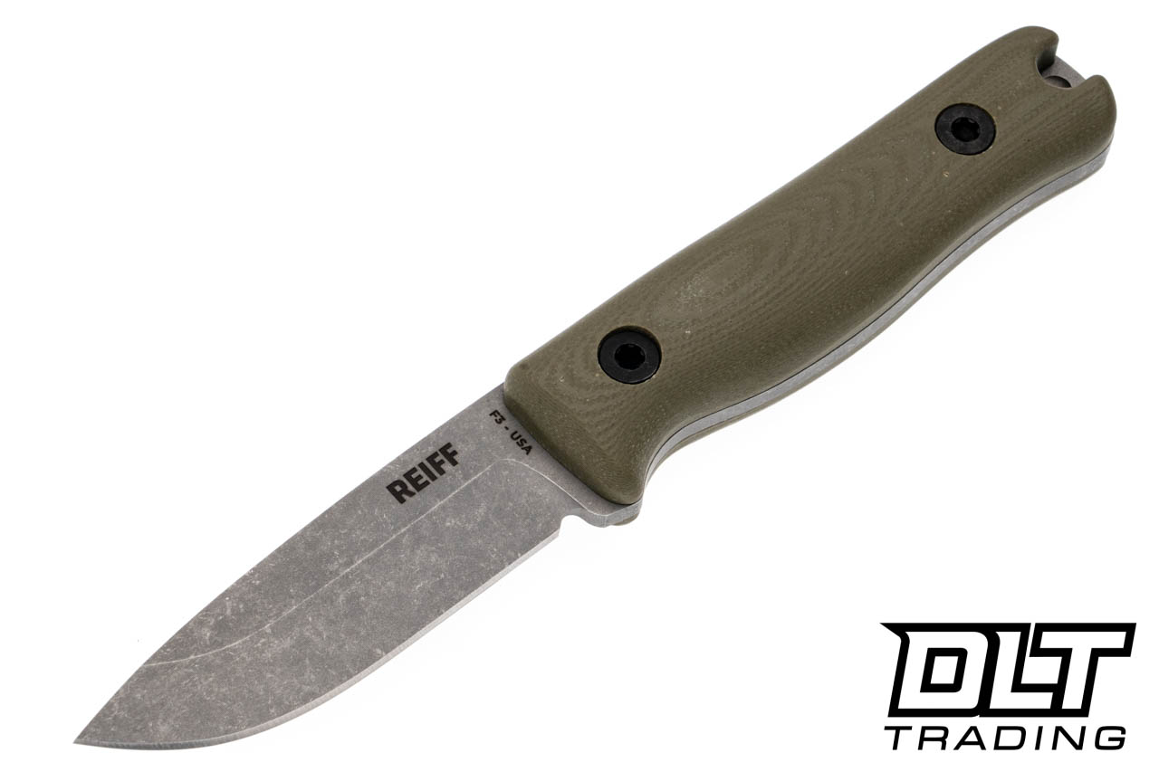 Reiff F3 EDC MagnaCut - OD Green G-10 - Leather Sheath - DLT Trading