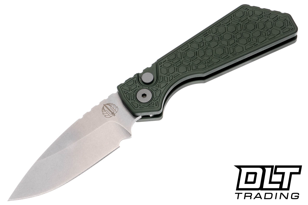 Pro-Tech Strider PT+ - Green Gridlock Handle - Stonewashed
