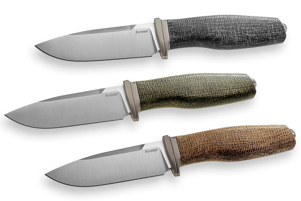 LionSteel Acha - Satin M390 Blade - Black Burlap - Leather Sheath