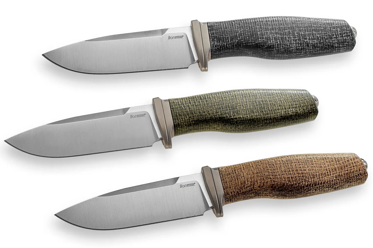 LionSteel Acha - Satin M390 Blade - Green Burlap - Leather Sheath