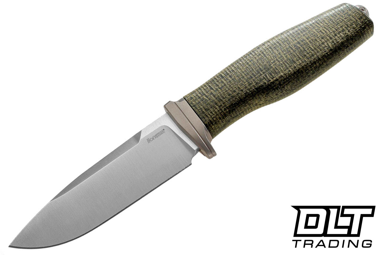 LionSteel Acha - Satin M390 Blade - Green Burlap - Leather Sheath