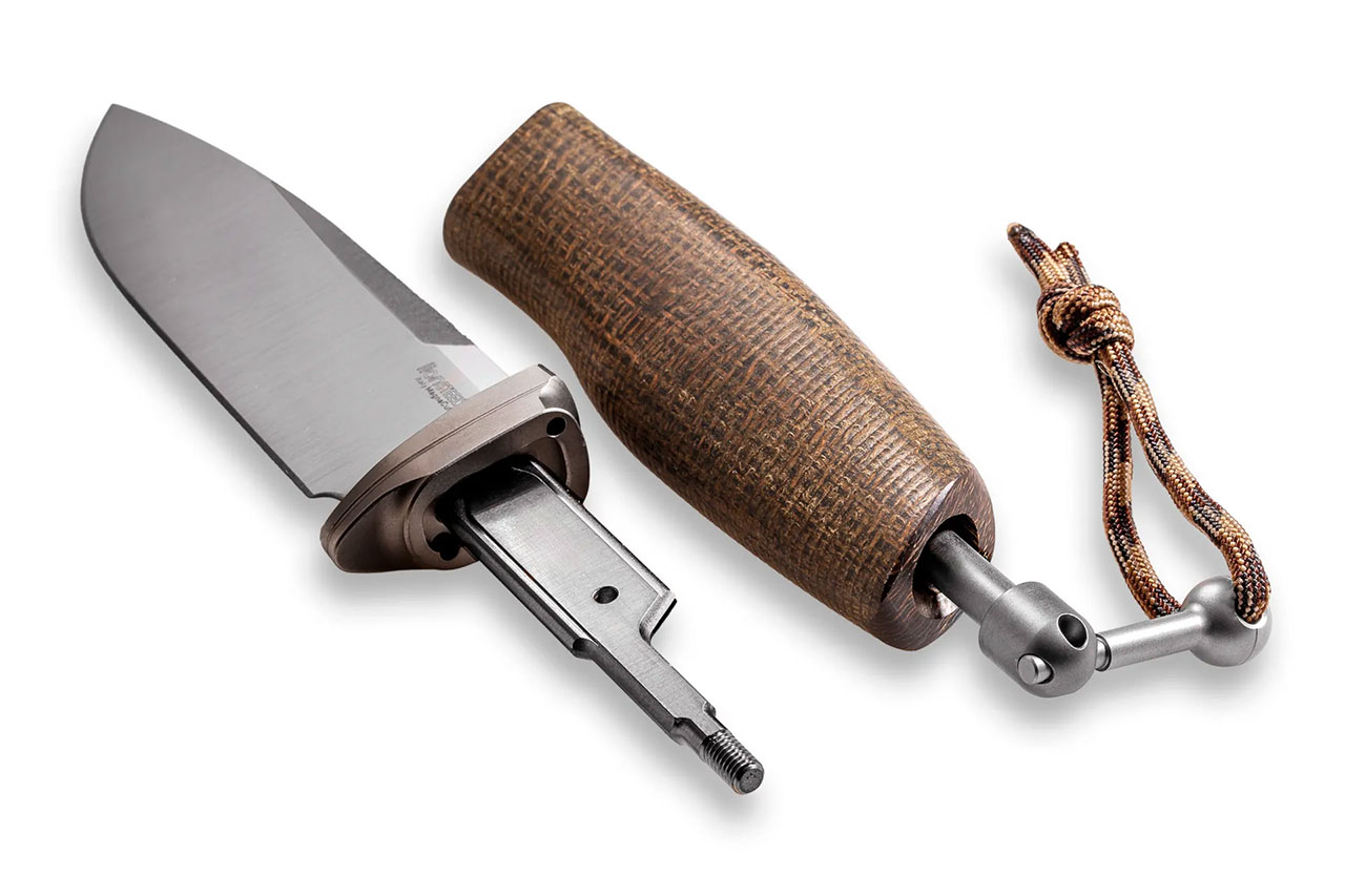LionSteel Acha - Black M390 Blade - Green Burlap - Leather Sheath