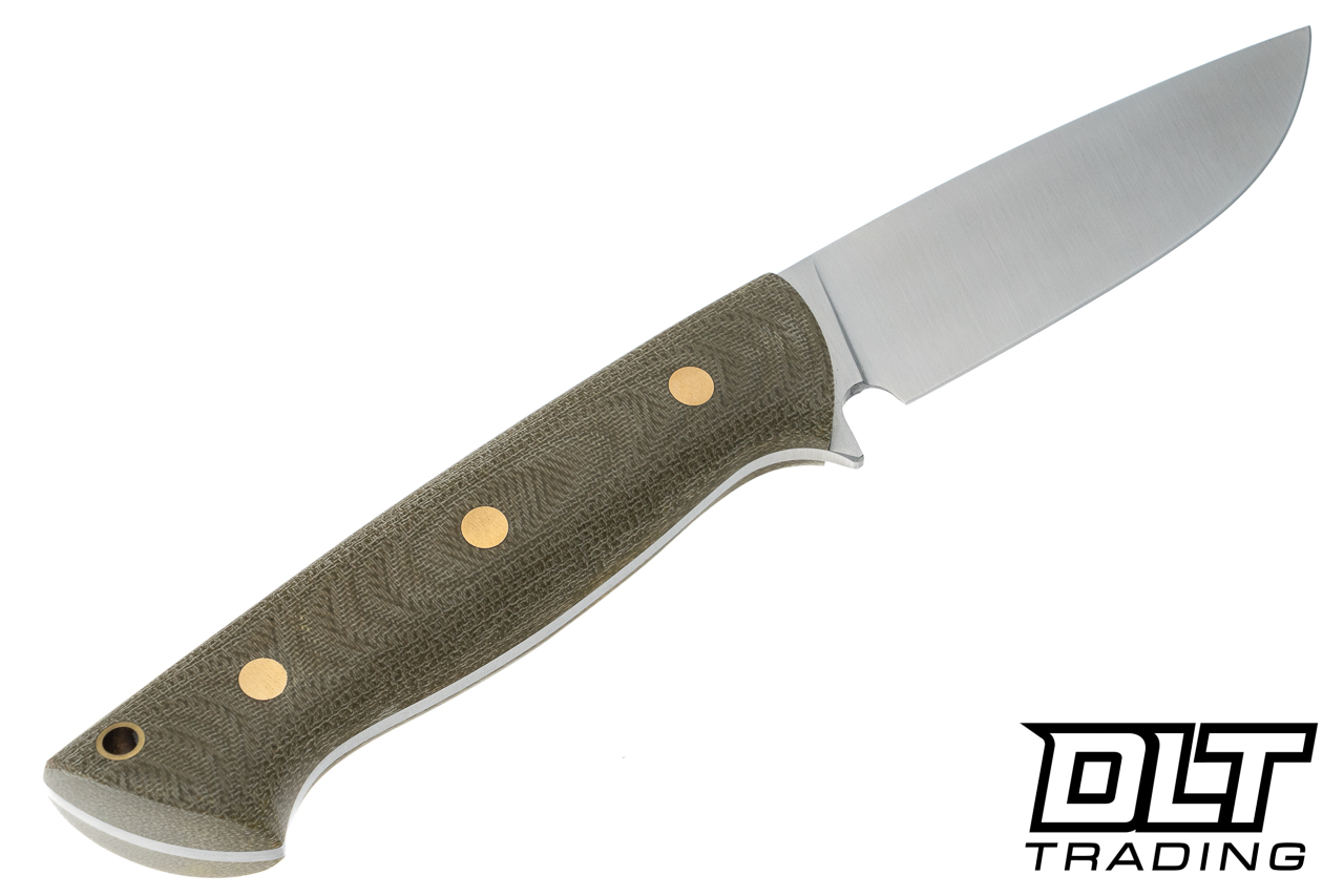 Lishen Dakota Nitro-V Green Canvas Micarta - Matte - Brass Pins