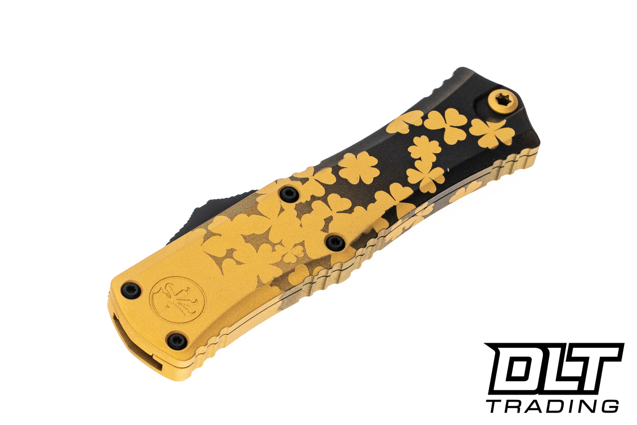 Microtech 1702M-1SPDGDS Mini Hera D/E - Gold & Black Clover Handle