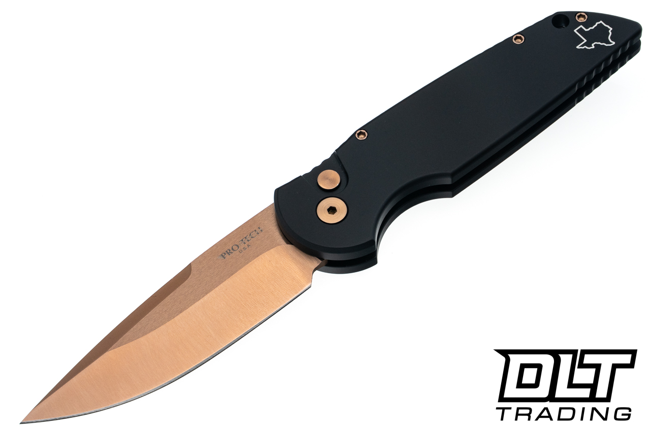 Pro-Tech TR-3 - Black Handle - Rose Gold Blade - Texas Engraving