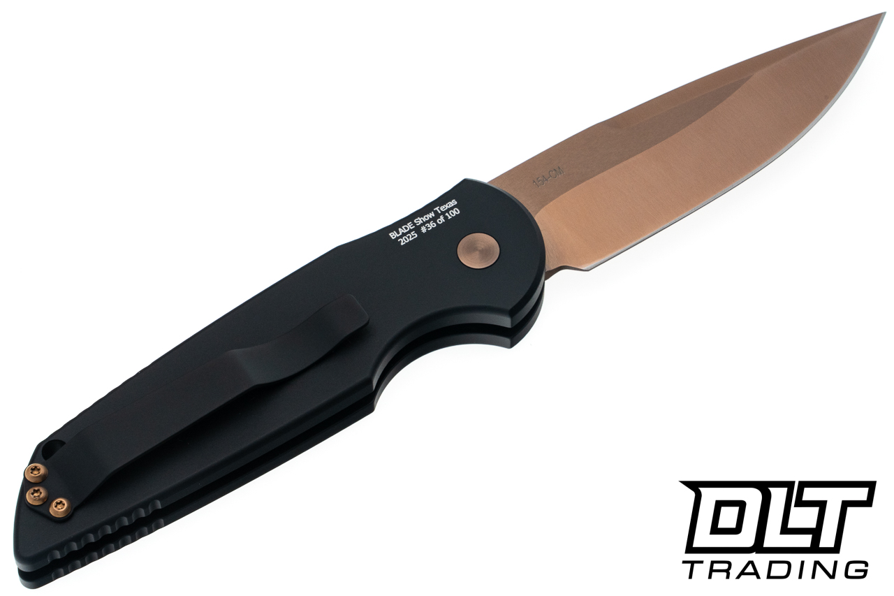 Pro-Tech TR-3 - Black Handle - Rose Gold Blade - Texas Engraving