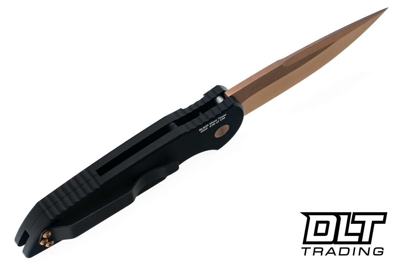 Pro-Tech TR-3 - Black Handle - Rose Gold Blade - Texas Engraving