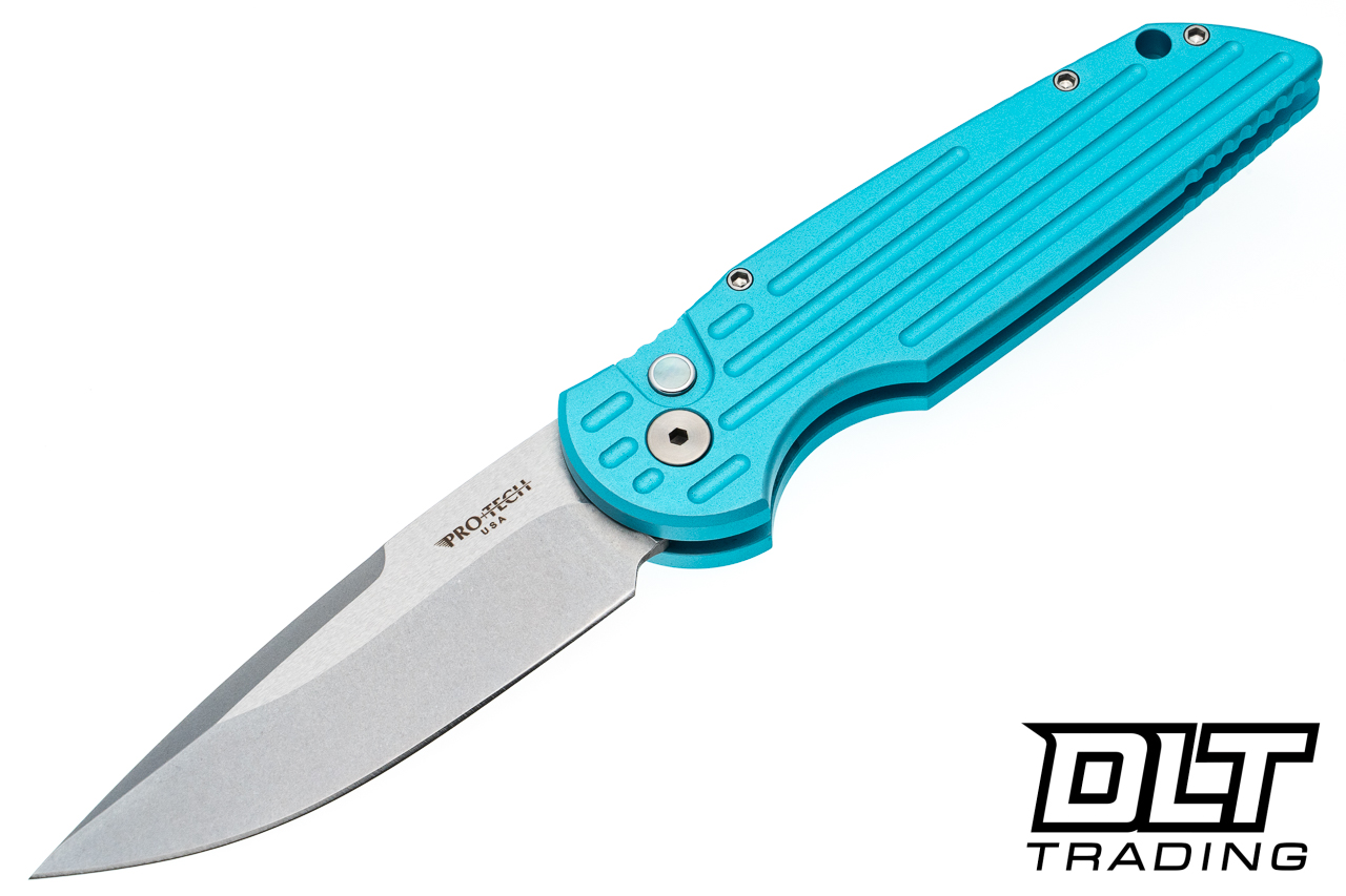 Pro-Tech TR-3 - Robin's Egg Blue Handle - Stonewashed Blade