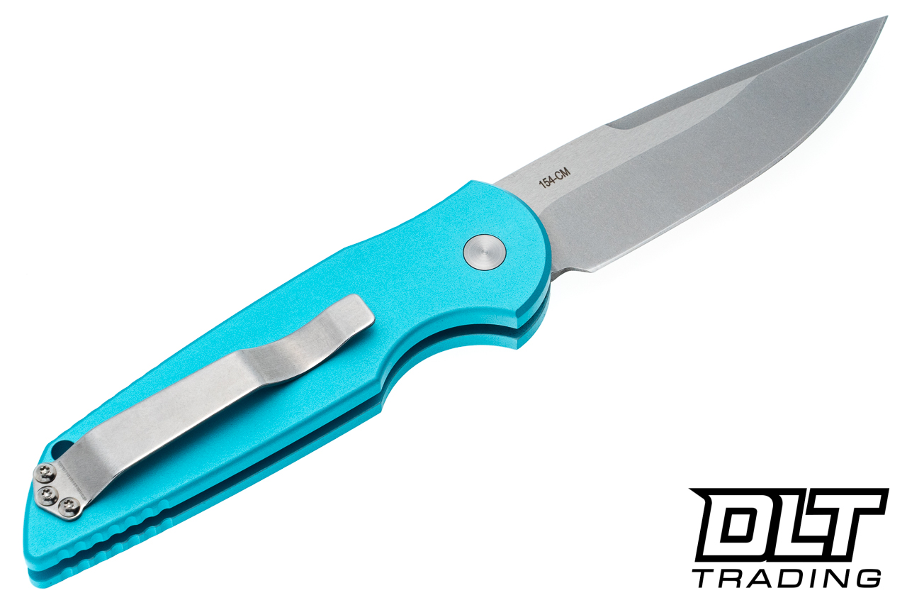 Pro-Tech TR-3 - Robin's Egg Blue Handle - Stonewashed Blade