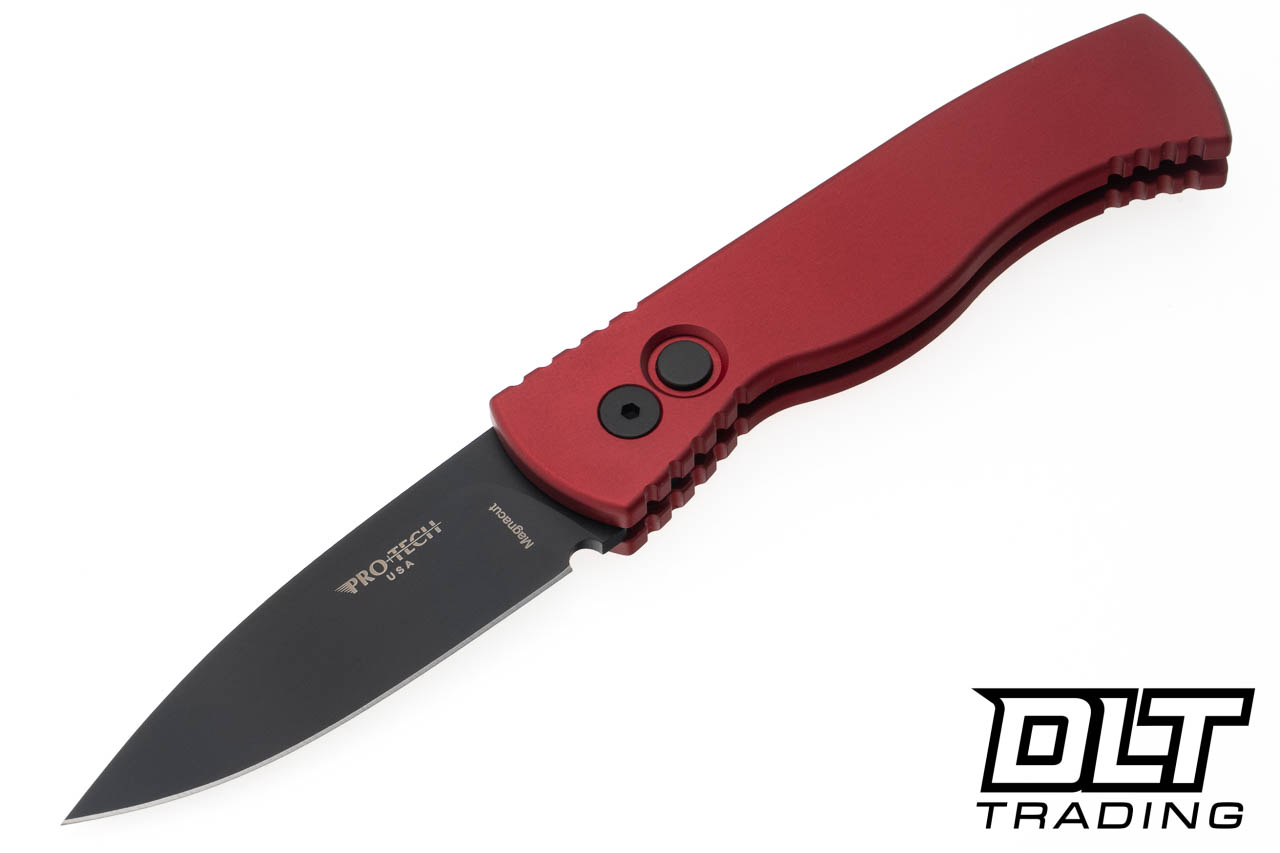 Pro-Tech TR-2 Red Handle Black DLC MagnaCut | Button Lock
