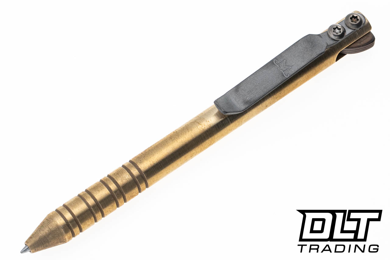 Maverick Customs Brass FU Pen - Satin Finish - Tan & Black G-10