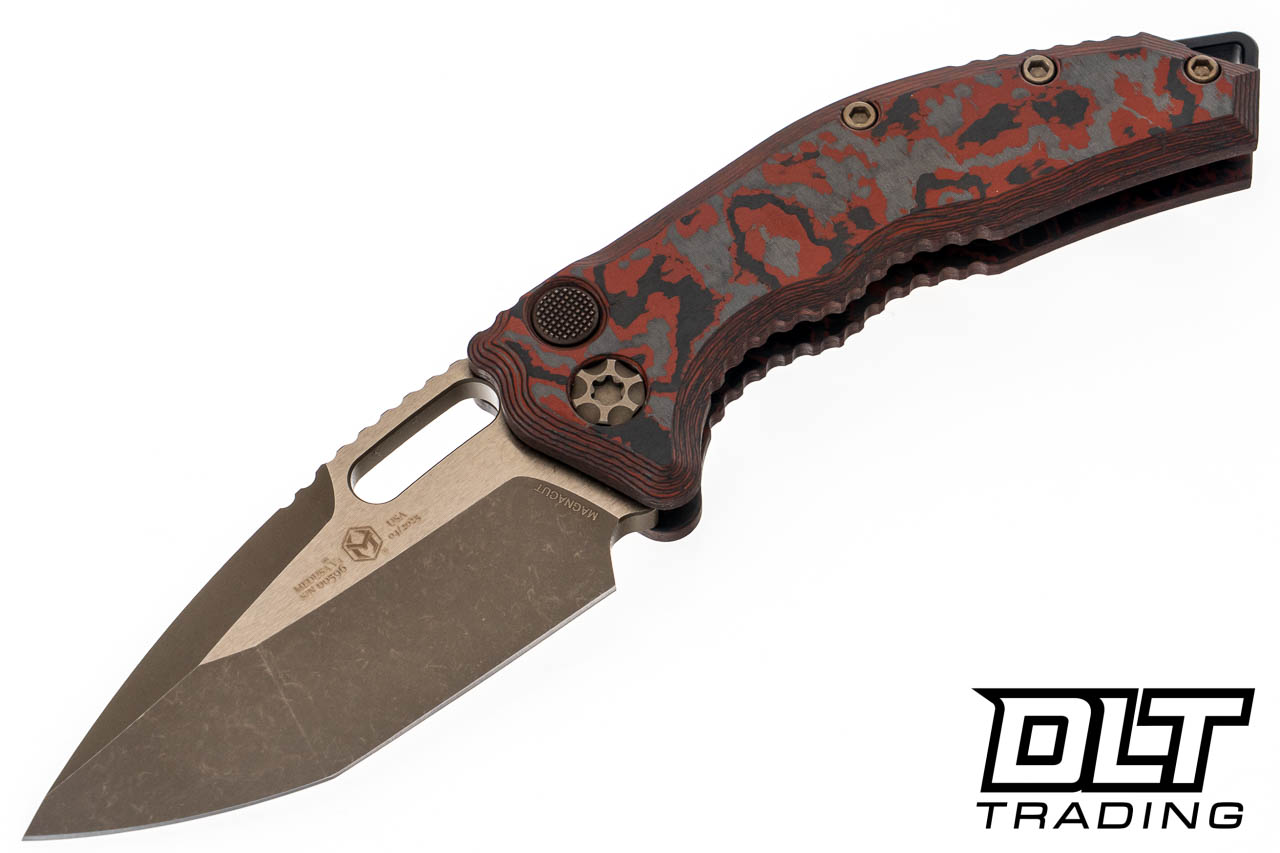 Heretic Medusa Auto Tanto Bronze MagnaCut Blade - Blood Red Carbon
