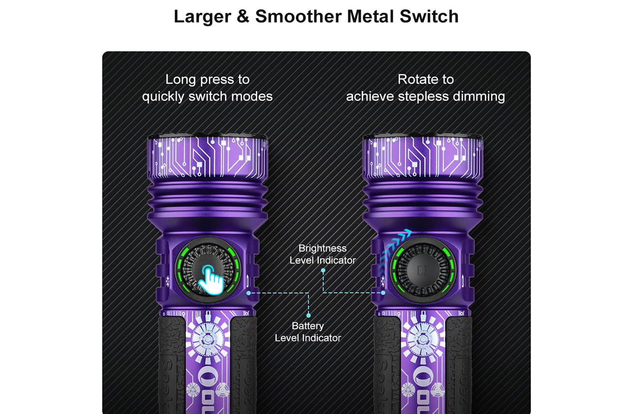 Olight Seeker 4 Pro High Power Flashlight - Cyber Violet - Cool