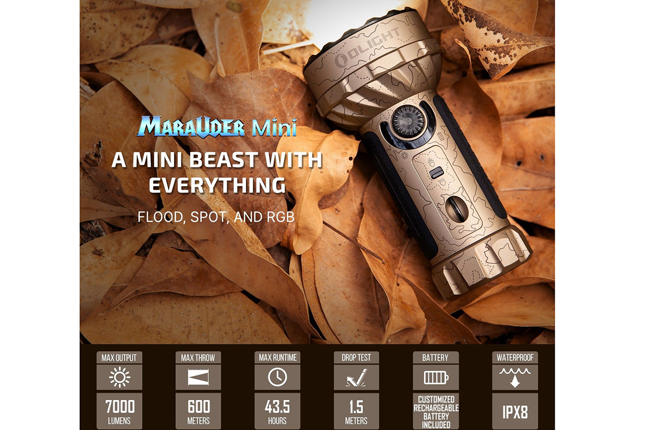 Olight Marauder Mini Desert Terrain | 7000 Lumen Flood/Spot + RGB