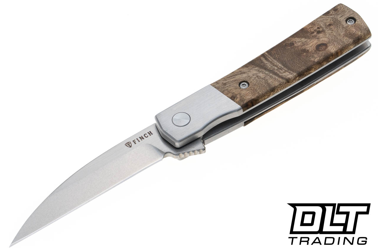 Finch Widowmaker - 154CM Satin & Stonewashed Blade - Burl Wood