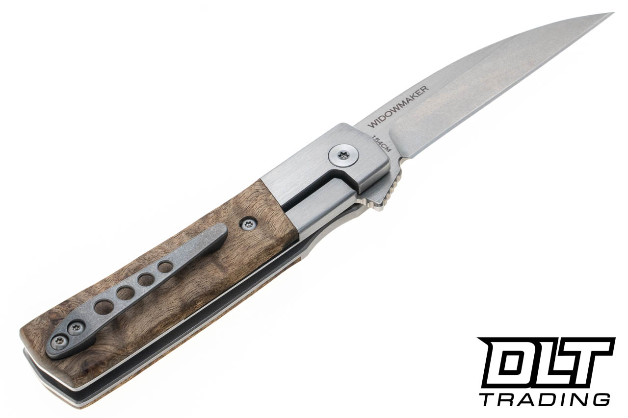 Finch Widowmaker - 154CM Satin & Stonewashed Blade - Burl Wood