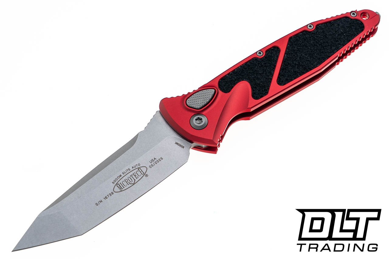 Microtech 161A-10RD Socom Elite T/E-A - Red Handle - Stonewashed