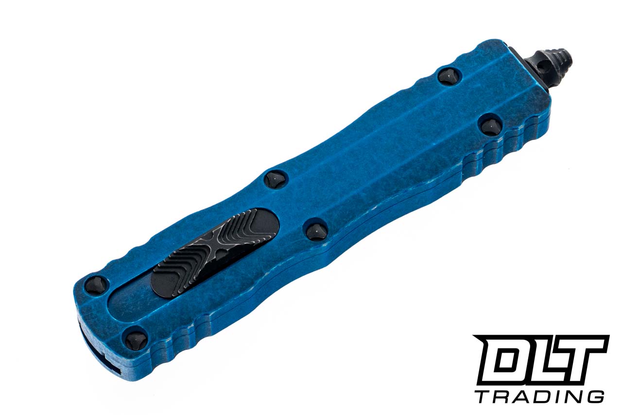 Microtech 225-1WBL Dirac D/E - Weathered Blue Handle - Black Blade