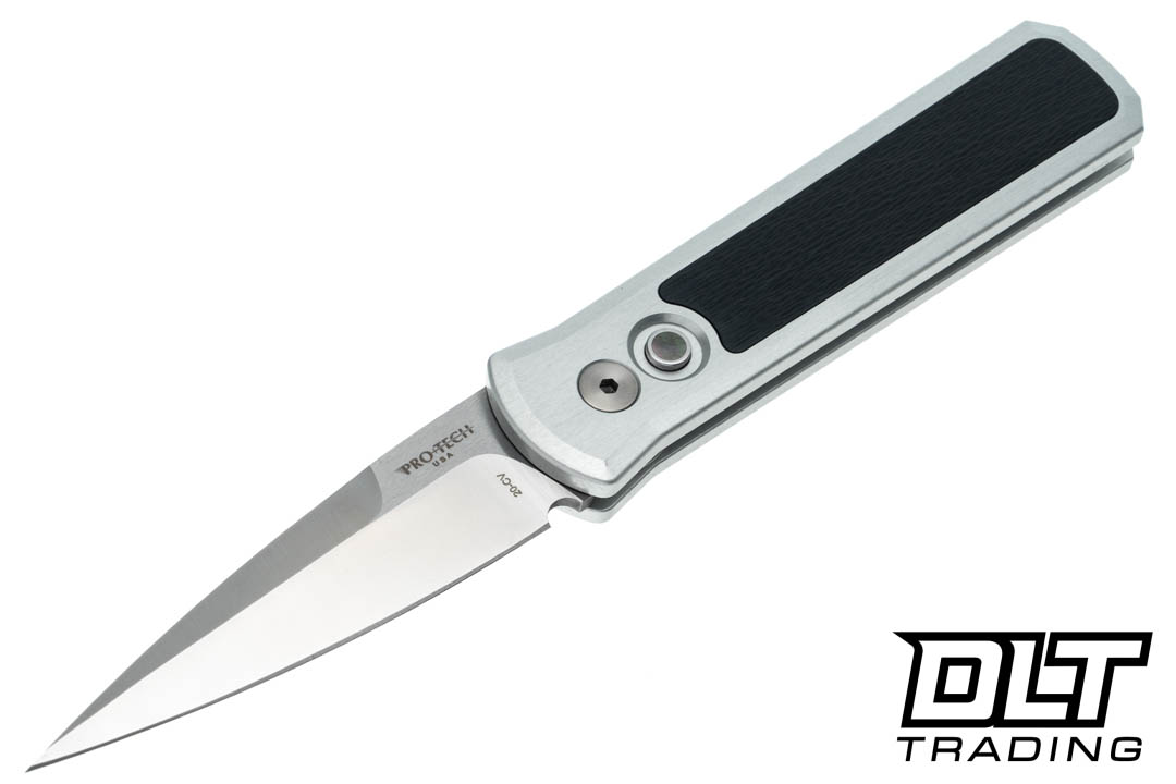 Pro-Tech Godson - Silver Handle - Crosscut Carbon Fiber Inlay