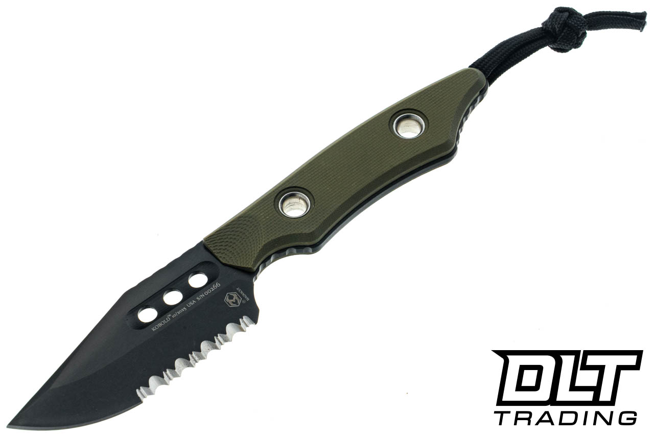Heretic Kobold Bowie - DLC Serrated MagnaCut Blade - OD Green G-10