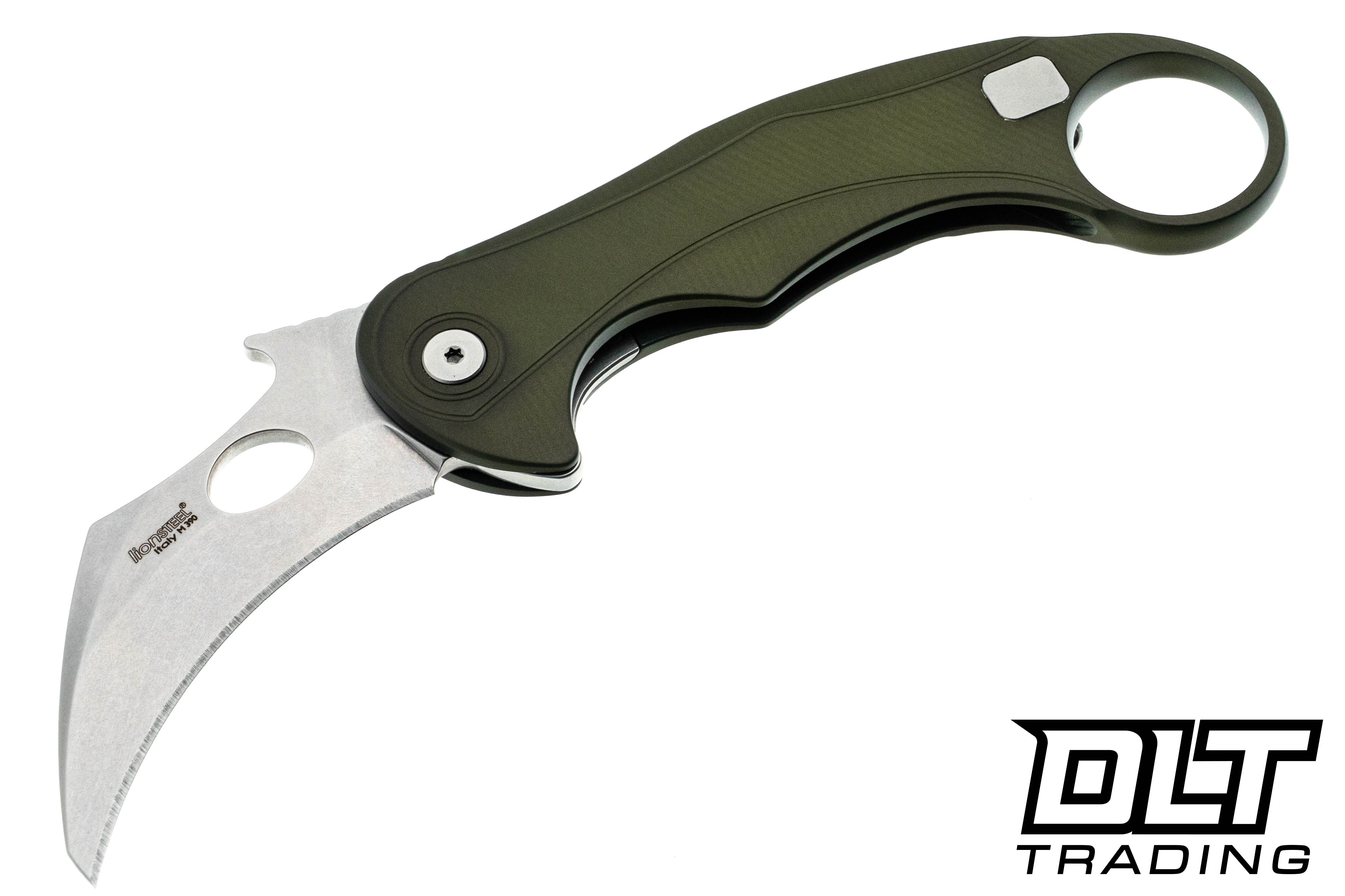 カムイccミルドアイアン　ラウネi90S LionSteel L.E. One Mid - Green Aluminum - Stonewashed M390 Blade