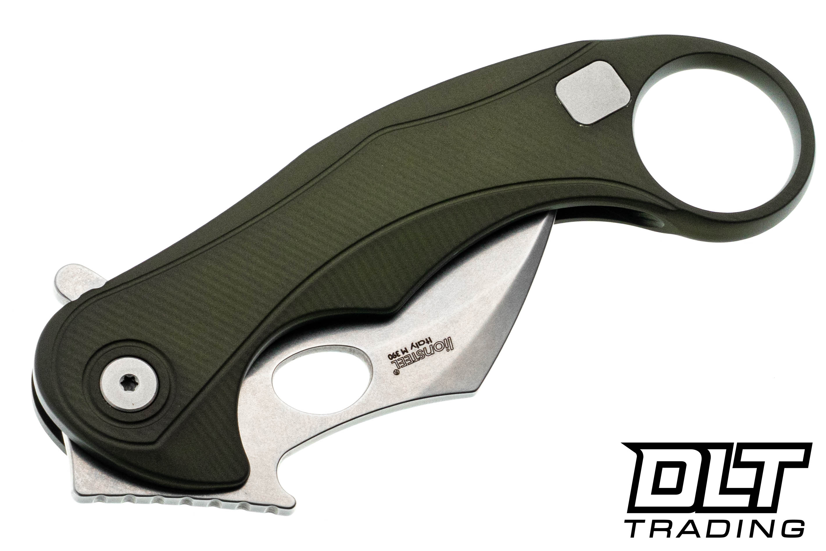 LionSteel L.E. One Mid - Green Aluminum - Stonewashed M390 Blade