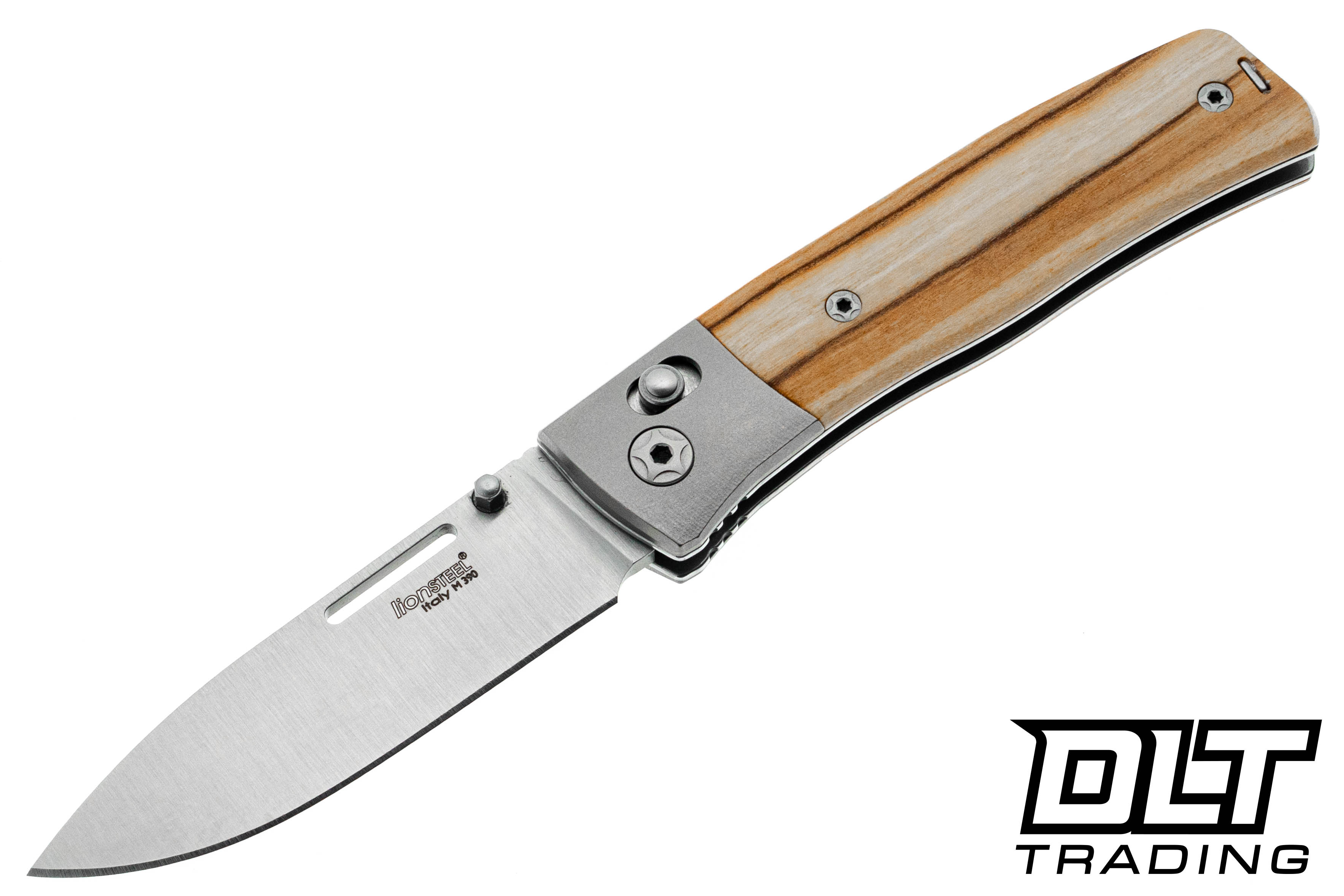 SBD ニースリーブルL寸 LionSteel NiNi - Olive Wood - Ti Bolster - Satin M390 Blade - DLT