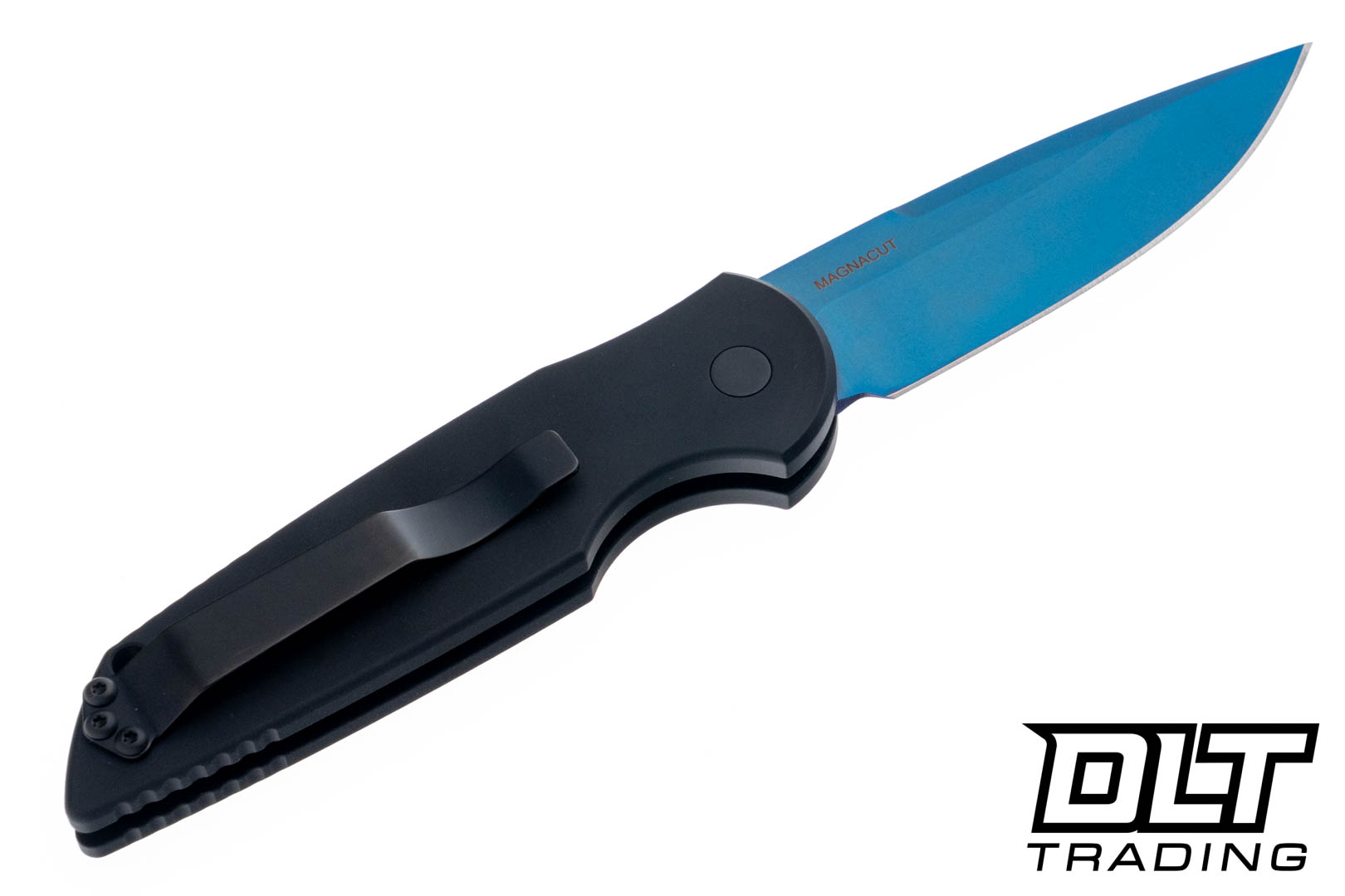 Pro-Tech TR-3 - Black Grooved Handle - Sapphire Blue MagnaCut