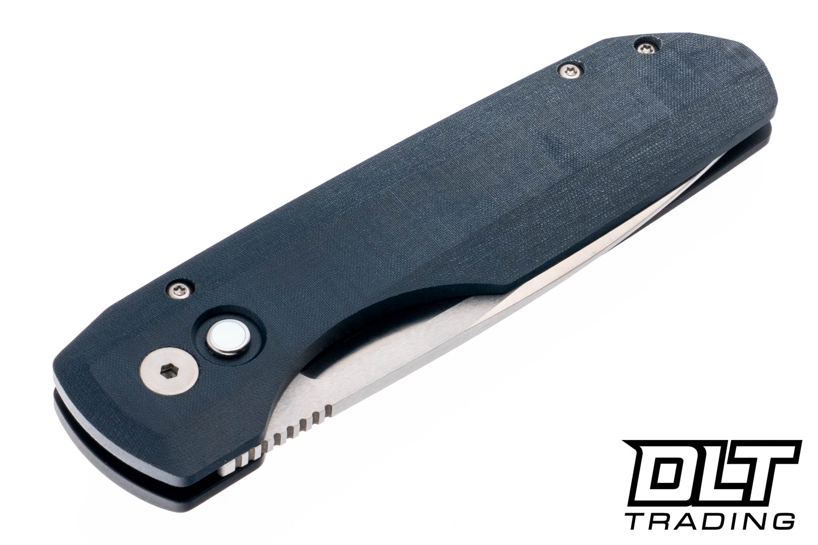 Pro-Tech Vero Synapse - Blue Linen Micarta & Black Aluminum Handle