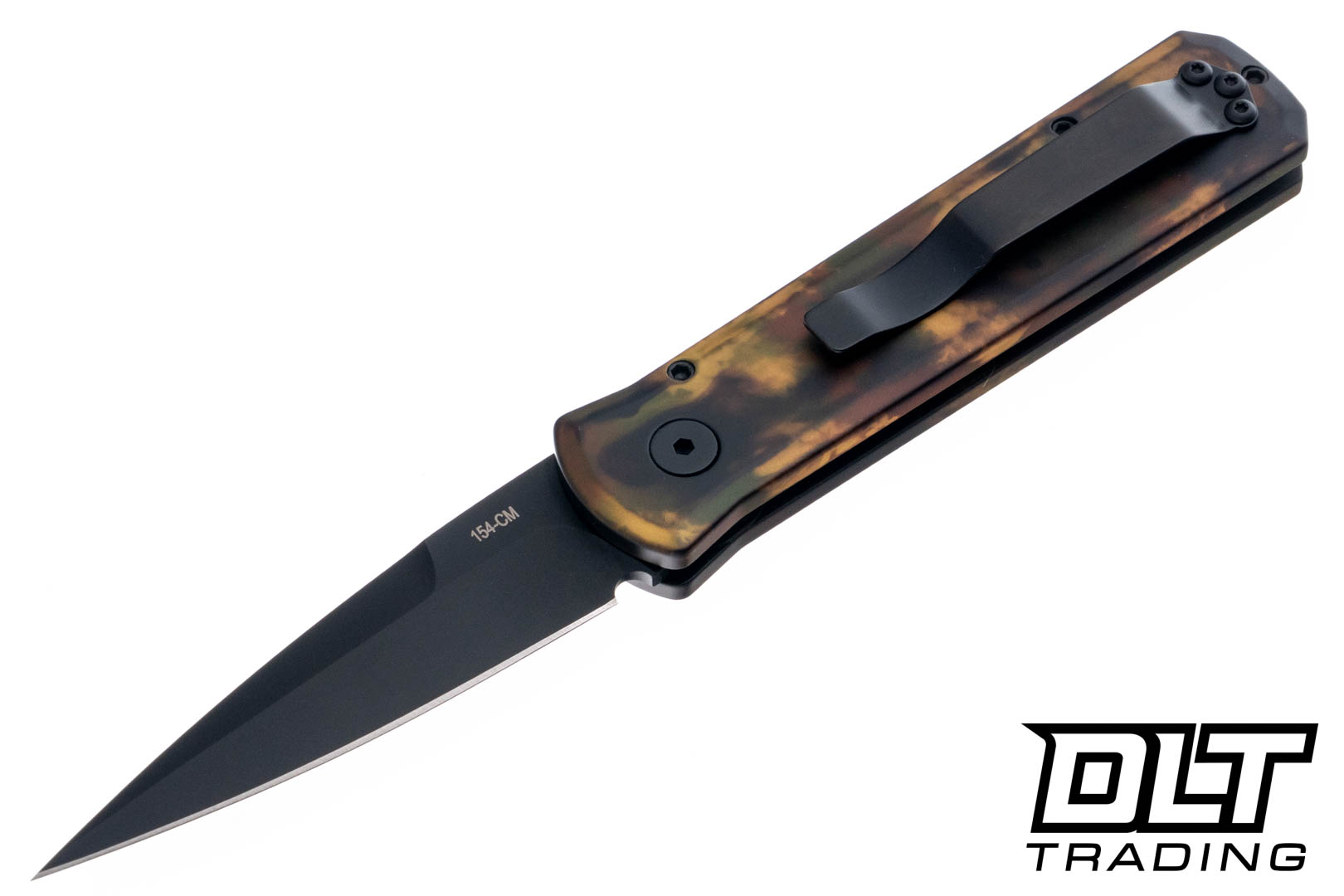 Pro-Tech Godson - Woodland Camo Handle - Black DLC 154CM Blade