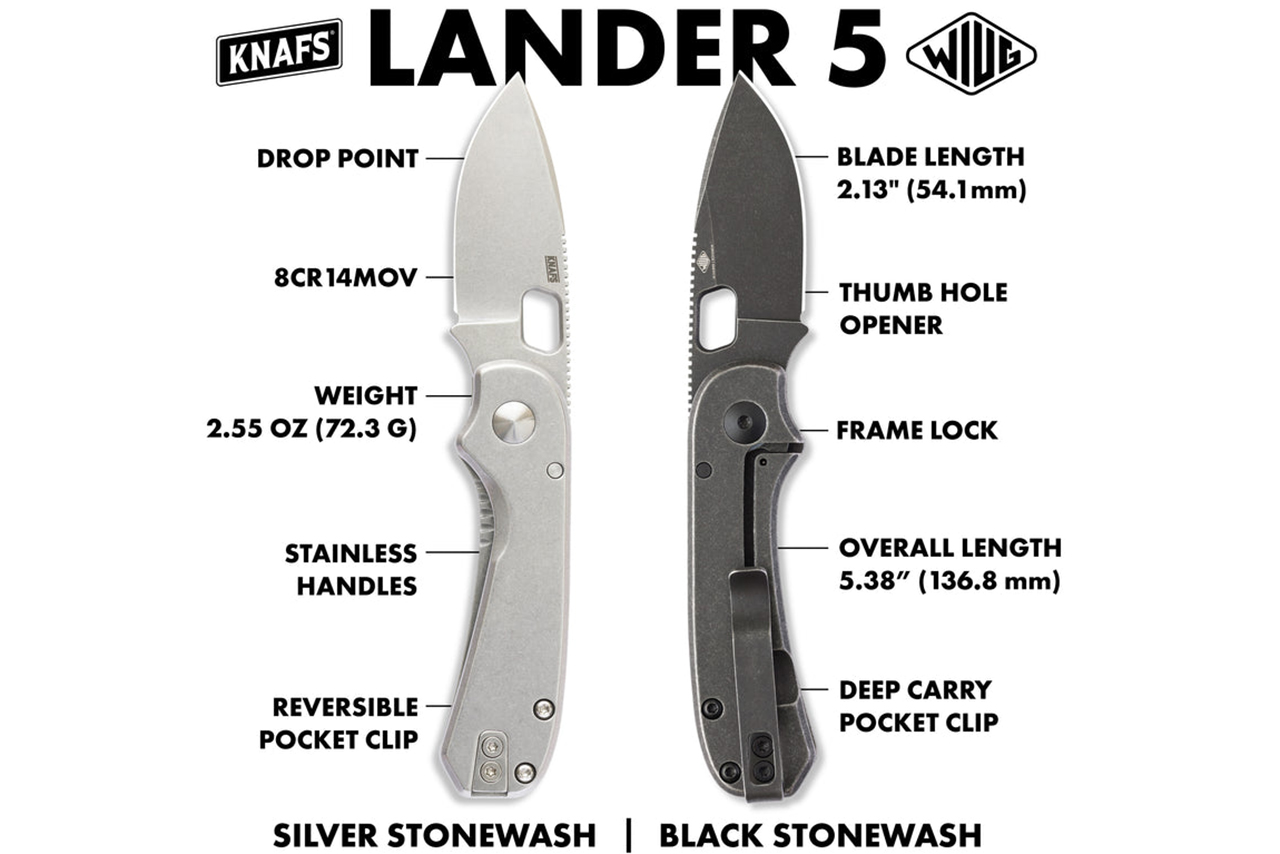 KNAFS Lander 5 - Black Stonewash - 8Cr14MoV Blade - DLT Trading