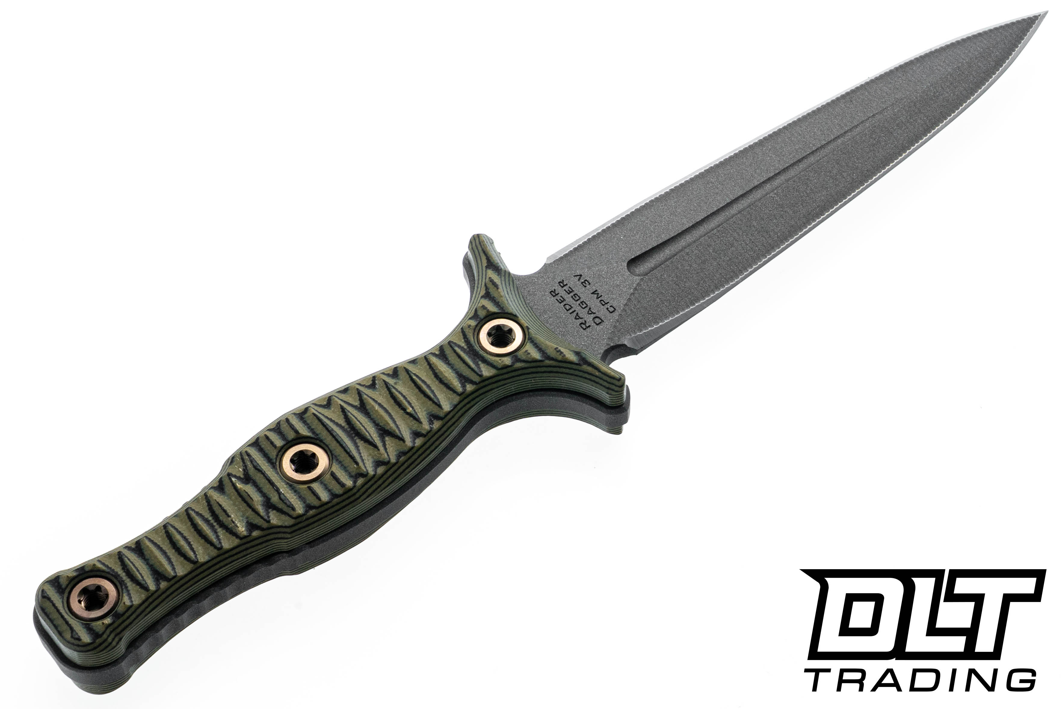 RMJ Tactical Raider Dagger - Dirty Olive G-10 - Tungsten Cerakote