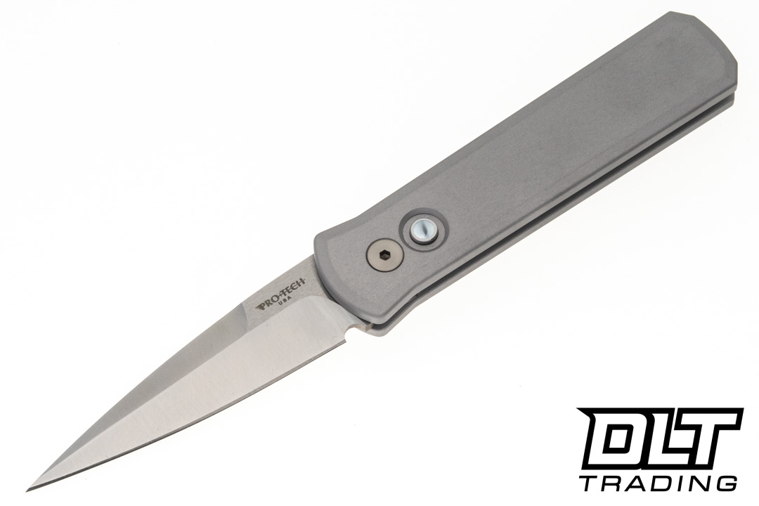 Pro-Tech Godson - Grey Aluminum - Satin 154CM Spear Point Blade