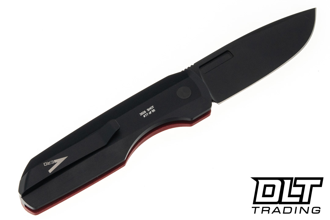 Pro-Tech VERO Synapse - Black Aluminum - Red Linen Micarta Lid