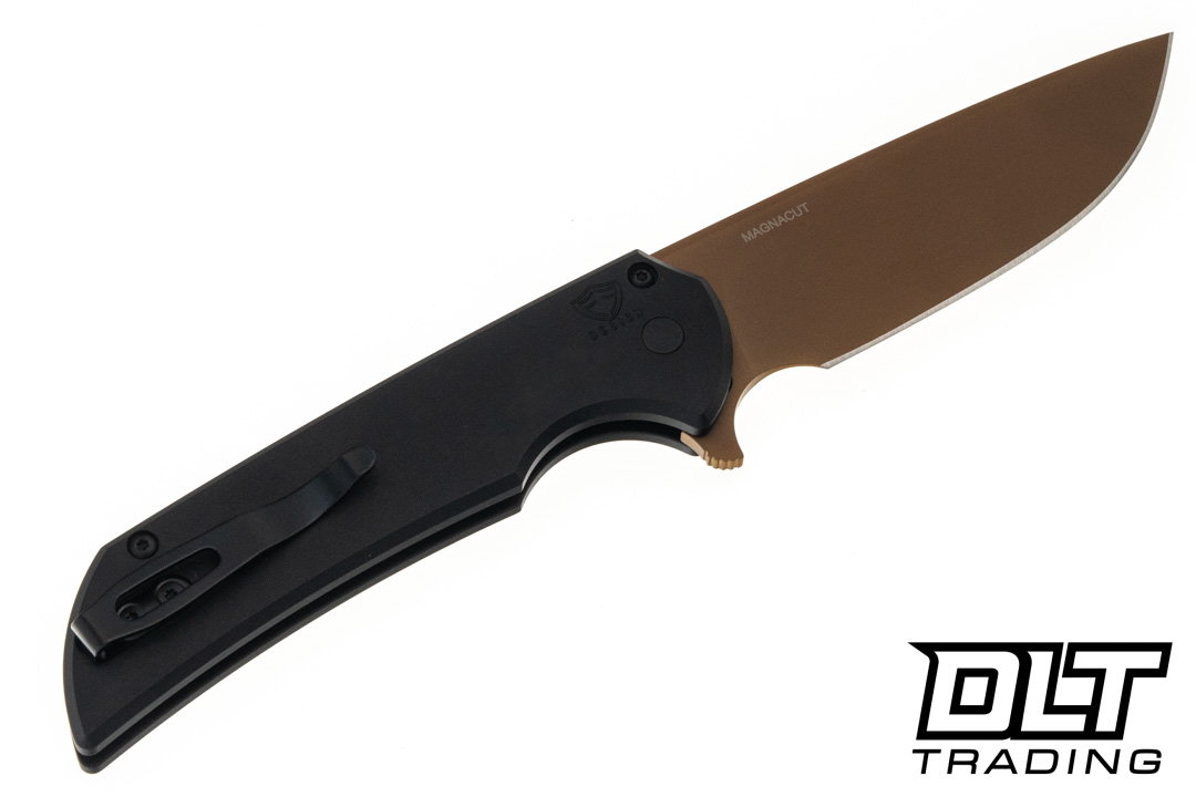Pro-Tech Mordax - Black Aluminum - Tan PVD MagnaCut Blade - Black