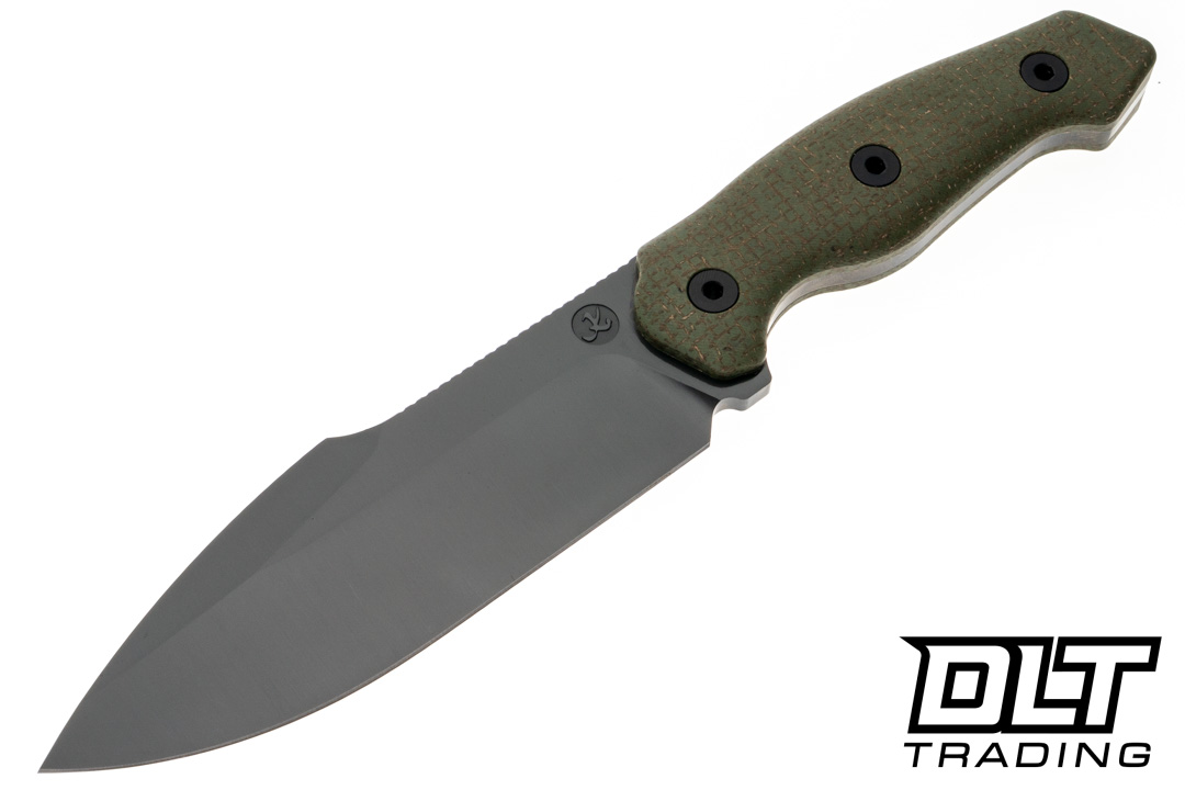 Kunwu Stiffy G - Olive Green Micarta - DLC Assab 88 Blade - Kydex