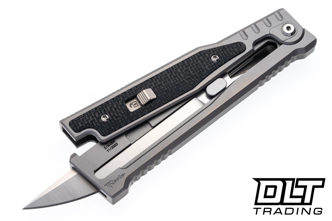 Reate EXO-OG - Drop Point Satin Elmax Blade - Bead Blast Titanium