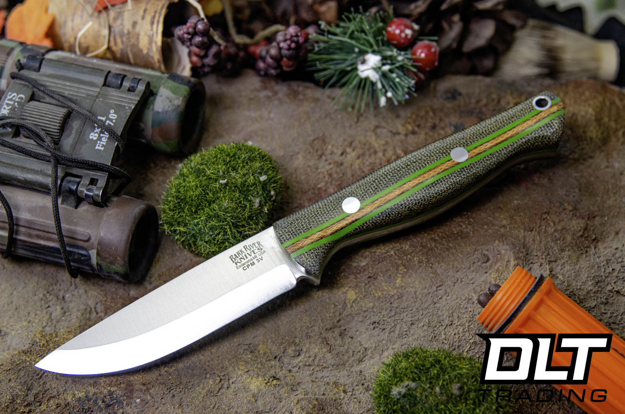 Bark River Gunny Scandi 3V Green Canvas Micarta - Thick Toxic