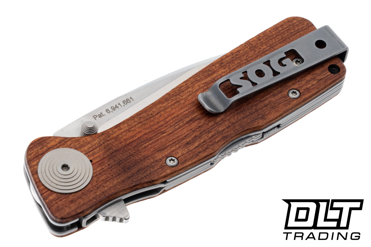 SOG Twitch XL - Wood Handle - Partially Serrated Blade - DLT Trading